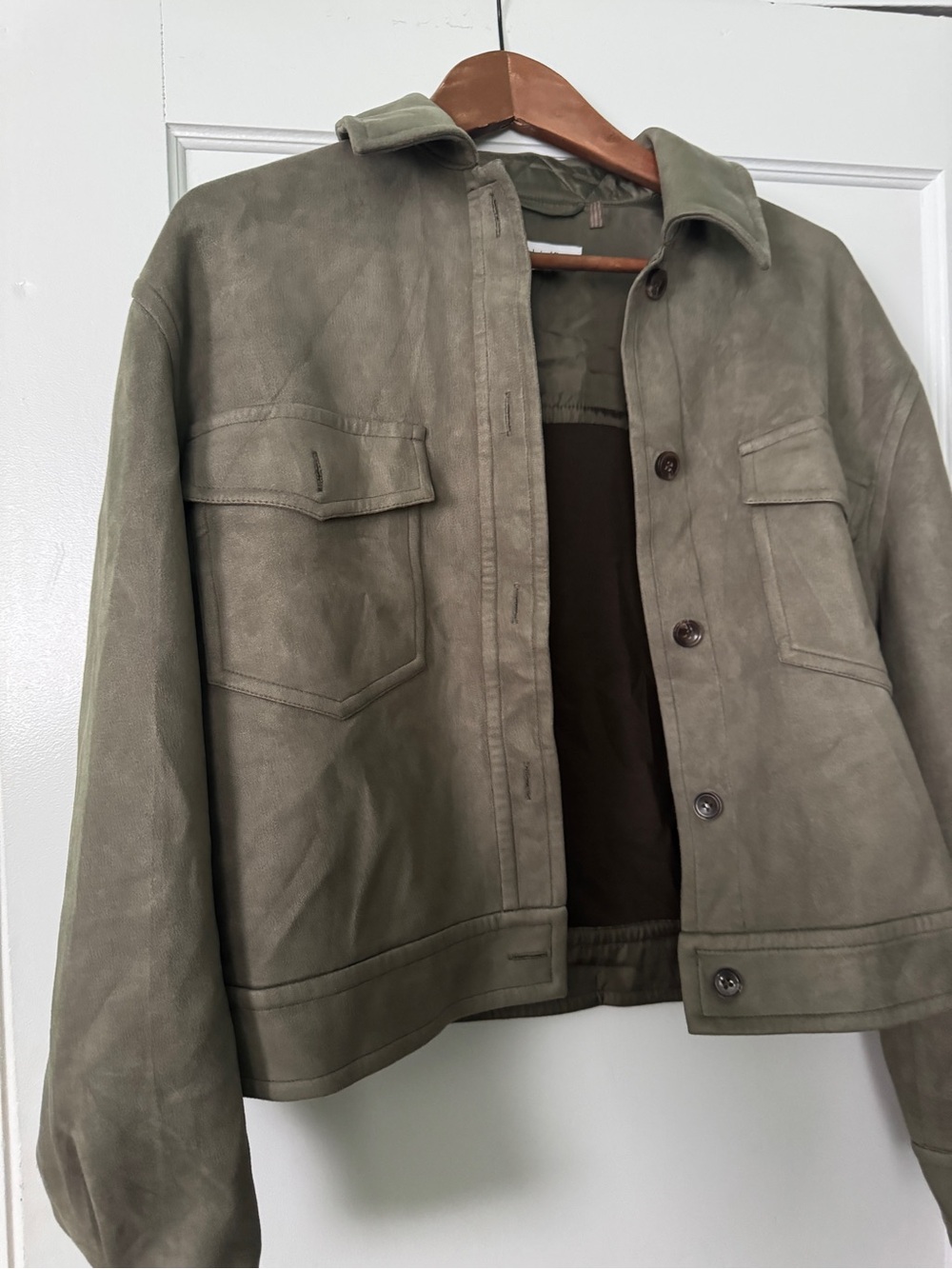 Women’s Suede Button-Front Jacket in Olive